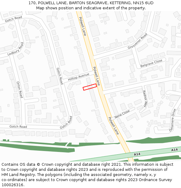 170, POLWELL LANE, BARTON SEAGRAVE, KETTERING, NN15 6UD: Location map and indicative extent of plot