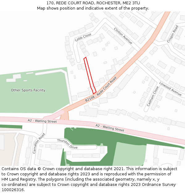 170, REDE COURT ROAD, ROCHESTER, ME2 3TU: Location map and indicative extent of plot