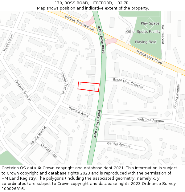 170, ROSS ROAD, HEREFORD, HR2 7PH: Location map and indicative extent of plot