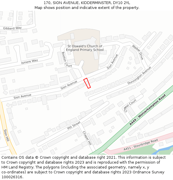 170, SION AVENUE, KIDDERMINSTER, DY10 2YL: Location map and indicative extent of plot