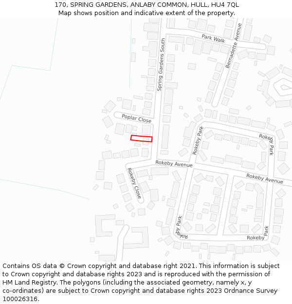 170, SPRING GARDENS, ANLABY COMMON, HULL, HU4 7QL: Location map and indicative extent of plot