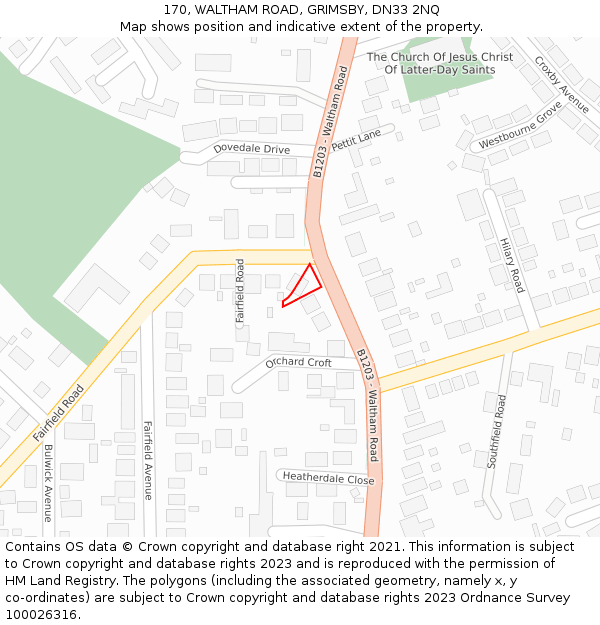 170, WALTHAM ROAD, GRIMSBY, DN33 2NQ: Location map and indicative extent of plot