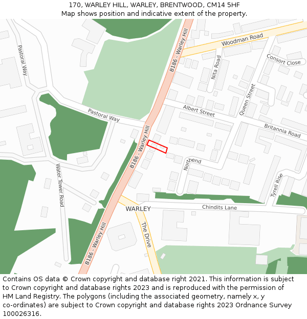 170, WARLEY HILL, WARLEY, BRENTWOOD, CM14 5HF: Location map and indicative extent of plot