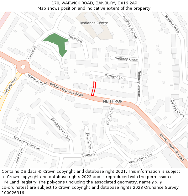 170, WARWICK ROAD, BANBURY, OX16 2AP: Location map and indicative extent of plot