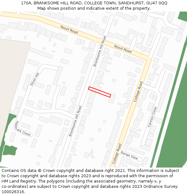170A, BRANKSOME HILL ROAD, COLLEGE TOWN, SANDHURST, GU47 0QQ: Location map and indicative extent of plot