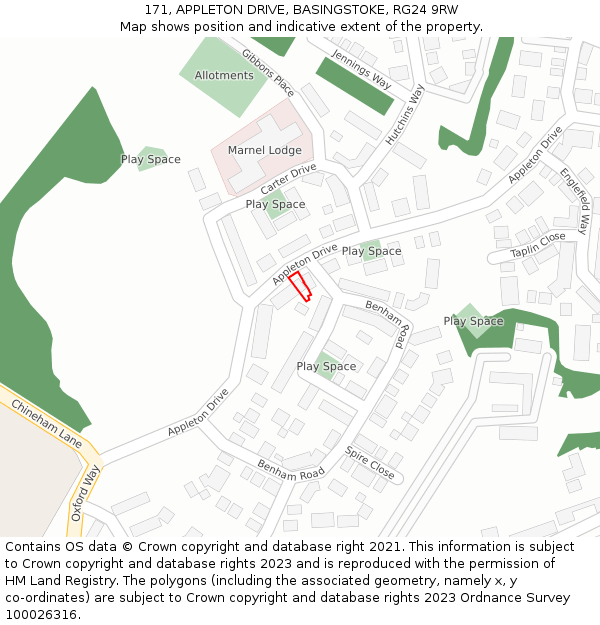 171, APPLETON DRIVE, BASINGSTOKE, RG24 9RW: Location map and indicative extent of plot