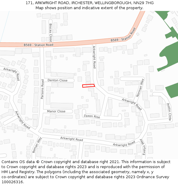 171, ARKWRIGHT ROAD, IRCHESTER, WELLINGBOROUGH, NN29 7HG: Location map and indicative extent of plot