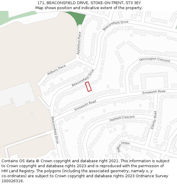 171, BEACONSFIELD DRIVE, STOKE-ON-TRENT, ST3 3EY: Location map and indicative extent of plot
