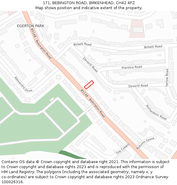 171, BEBINGTON ROAD, BIRKENHEAD, CH42 4PZ: Location map and indicative extent of plot