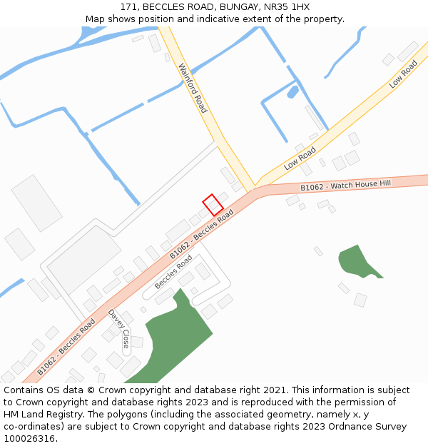 171, BECCLES ROAD, BUNGAY, NR35 1HX: Location map and indicative extent of plot