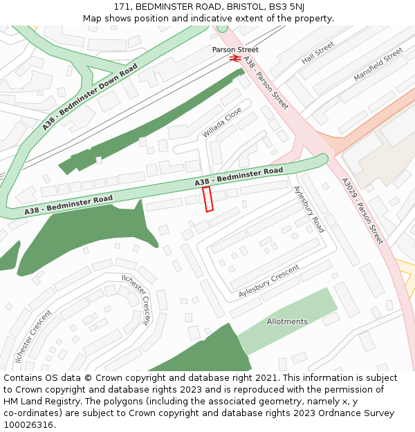 171, BEDMINSTER ROAD, BRISTOL, BS3 5NJ: Location map and indicative extent of plot