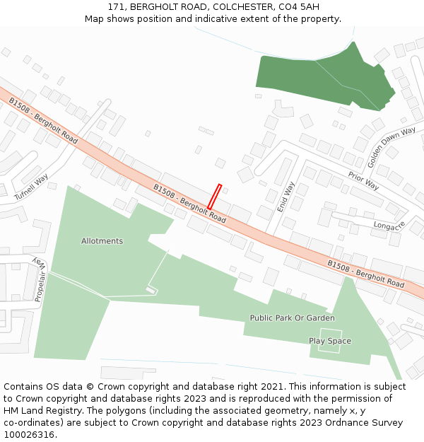 171, BERGHOLT ROAD, COLCHESTER, CO4 5AH: Location map and indicative extent of plot