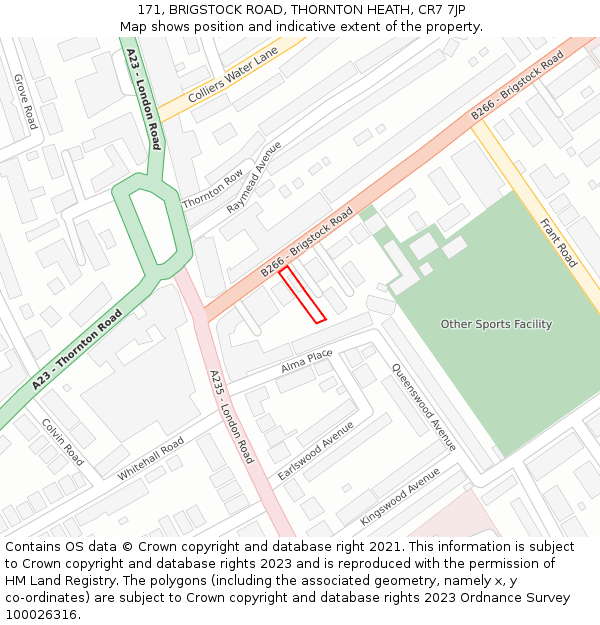 171, BRIGSTOCK ROAD, THORNTON HEATH, CR7 7JP: Location map and indicative extent of plot
