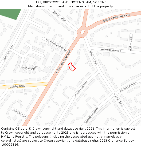 171, BROXTOWE LANE, NOTTINGHAM, NG8 5NF: Location map and indicative extent of plot