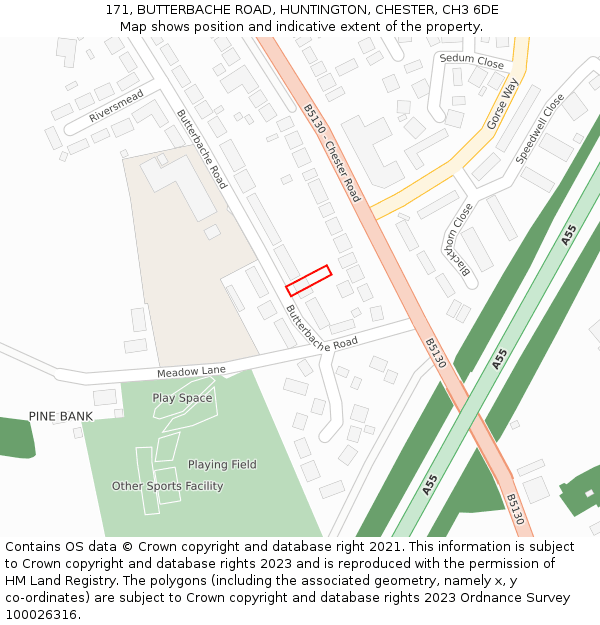 171, BUTTERBACHE ROAD, HUNTINGTON, CHESTER, CH3 6DE: Location map and indicative extent of plot