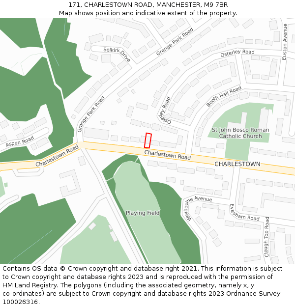 171, CHARLESTOWN ROAD, MANCHESTER, M9 7BR: Location map and indicative extent of plot