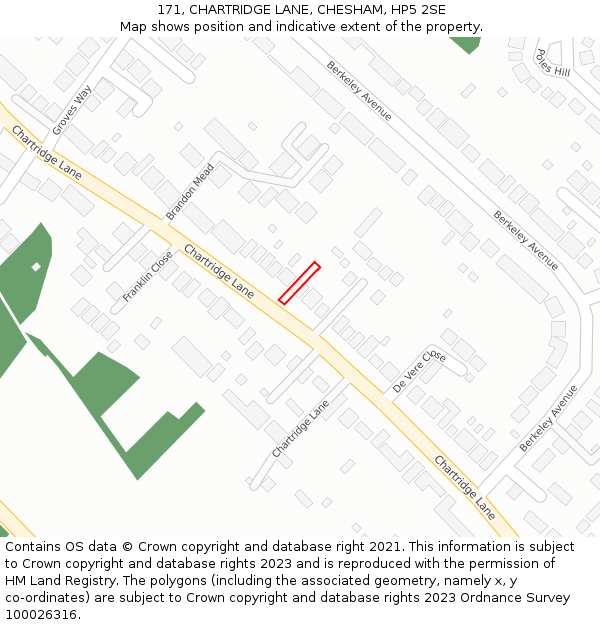 171, CHARTRIDGE LANE, CHESHAM, HP5 2SE: Location map and indicative extent of plot