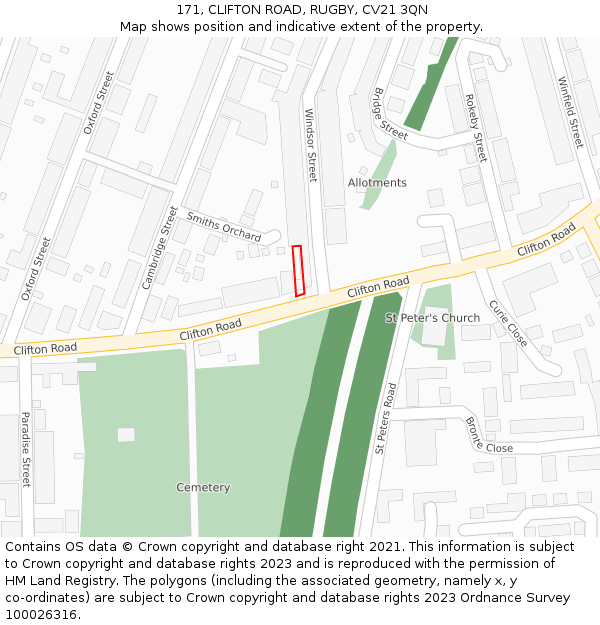 171, CLIFTON ROAD, RUGBY, CV21 3QN: Location map and indicative extent of plot