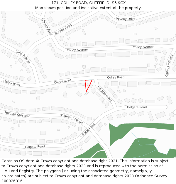 171, COLLEY ROAD, SHEFFIELD, S5 9GX: Location map and indicative extent of plot