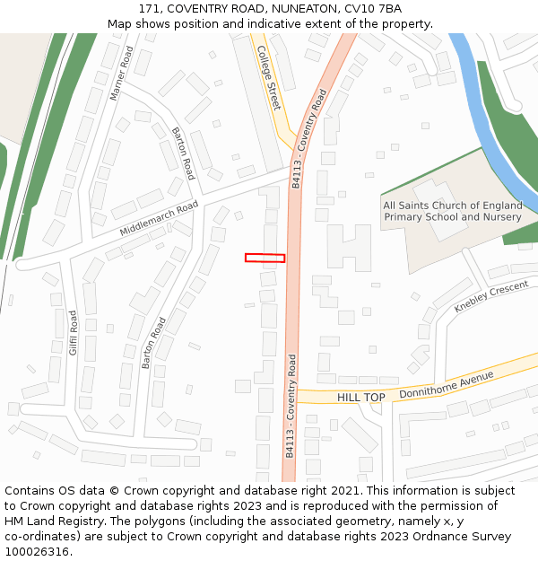 171, COVENTRY ROAD, NUNEATON, CV10 7BA: Location map and indicative extent of plot