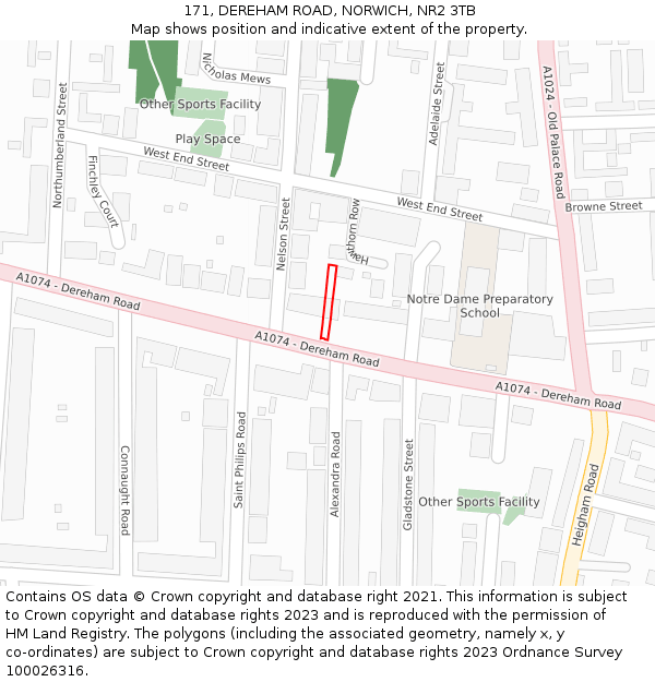 171, DEREHAM ROAD, NORWICH, NR2 3TB: Location map and indicative extent of plot