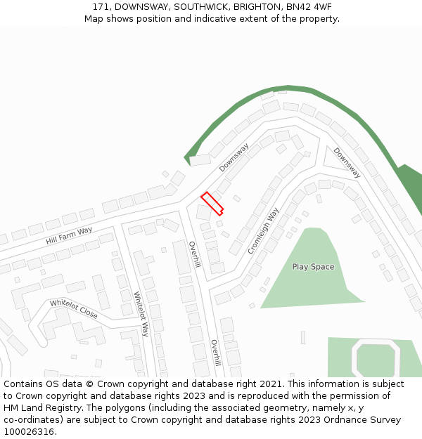 171, DOWNSWAY, SOUTHWICK, BRIGHTON, BN42 4WF: Location map and indicative extent of plot