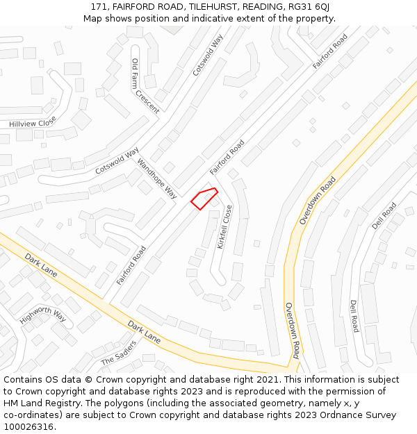 171, FAIRFORD ROAD, TILEHURST, READING, RG31 6QJ: Location map and indicative extent of plot