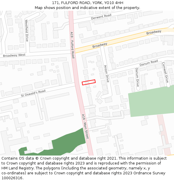 171, FULFORD ROAD, YORK, YO10 4HH: Location map and indicative extent of plot