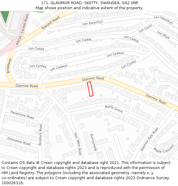 171, GLANMOR ROAD, SKETTY, SWANSEA, SA2 0RR: Location map and indicative extent of plot