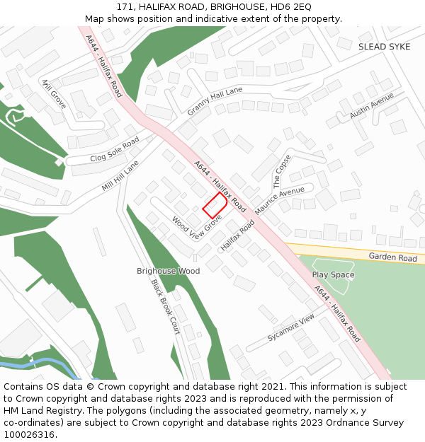 171, HALIFAX ROAD, BRIGHOUSE, HD6 2EQ: Location map and indicative extent of plot