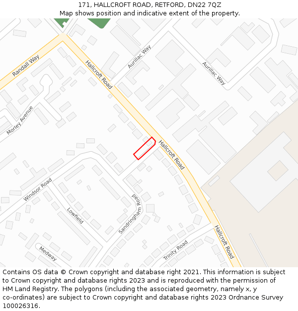 171, HALLCROFT ROAD, RETFORD, DN22 7QZ: Location map and indicative extent of plot