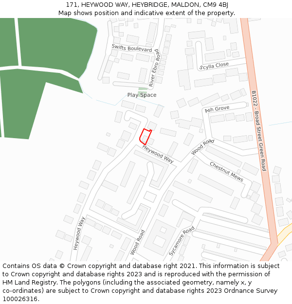 171, HEYWOOD WAY, HEYBRIDGE, MALDON, CM9 4BJ: Location map and indicative extent of plot