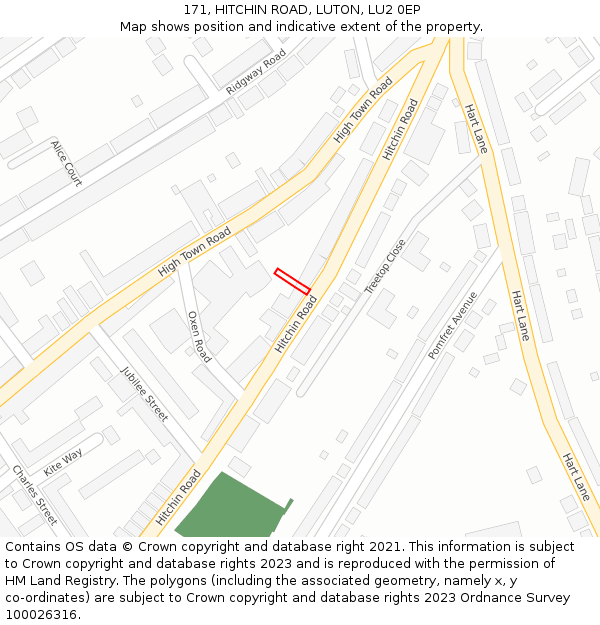 171, HITCHIN ROAD, LUTON, LU2 0EP: Location map and indicative extent of plot