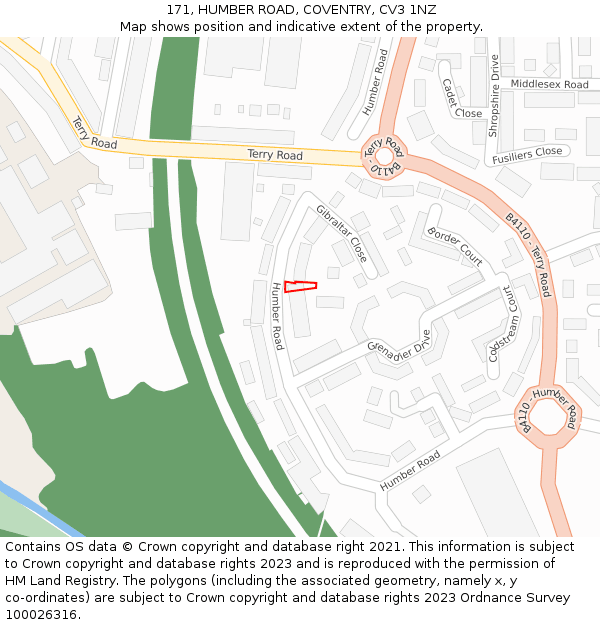 171, HUMBER ROAD, COVENTRY, CV3 1NZ: Location map and indicative extent of plot