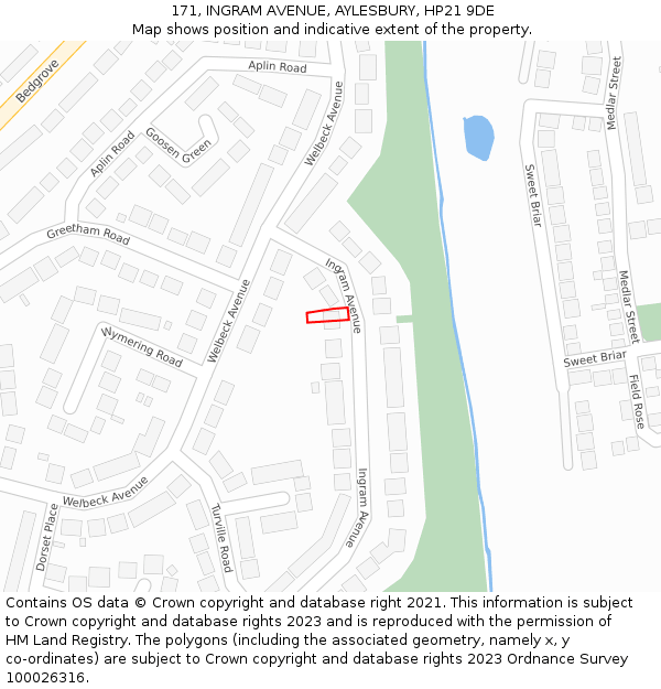 171, INGRAM AVENUE, AYLESBURY, HP21 9DE: Location map and indicative extent of plot