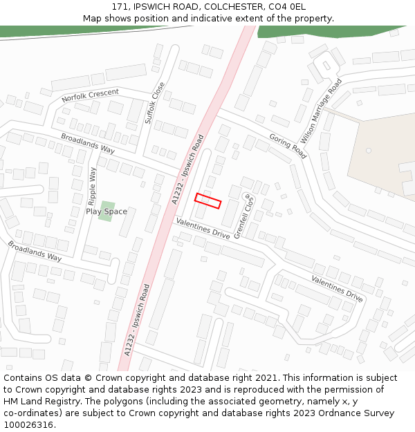171, IPSWICH ROAD, COLCHESTER, CO4 0EL: Location map and indicative extent of plot