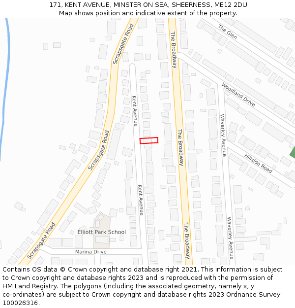 171, KENT AVENUE, MINSTER ON SEA, SHEERNESS, ME12 2DU: Location map and indicative extent of plot