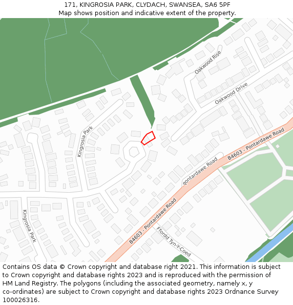 171, KINGROSIA PARK, CLYDACH, SWANSEA, SA6 5PF: Location map and indicative extent of plot