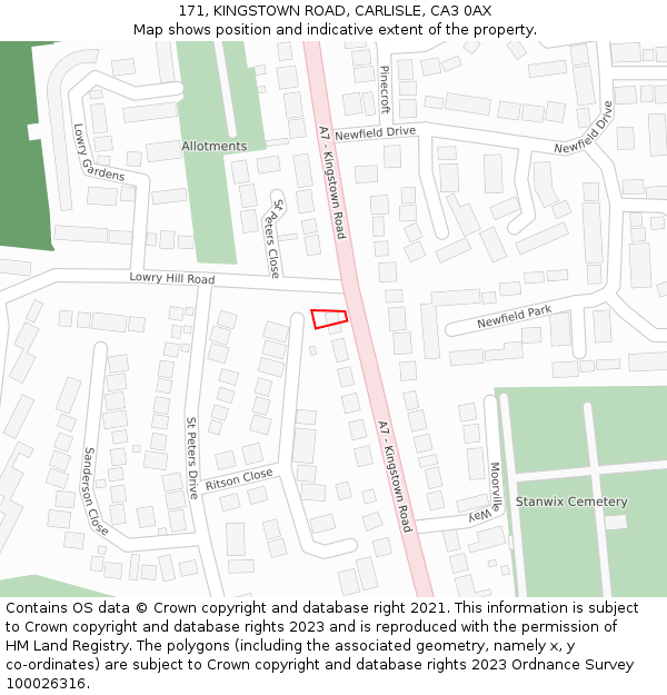 171, KINGSTOWN ROAD, CARLISLE, CA3 0AX: Location map and indicative extent of plot
