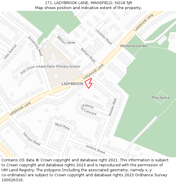 171, LADYBROOK LANE, MANSFIELD, NG18 5JR: Location map and indicative extent of plot