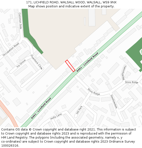 171, LICHFIELD ROAD, WALSALL WOOD, WALSALL, WS9 9NX: Location map and indicative extent of plot