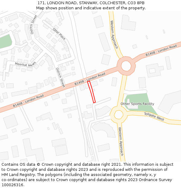171, LONDON ROAD, STANWAY, COLCHESTER, CO3 8PB: Location map and indicative extent of plot