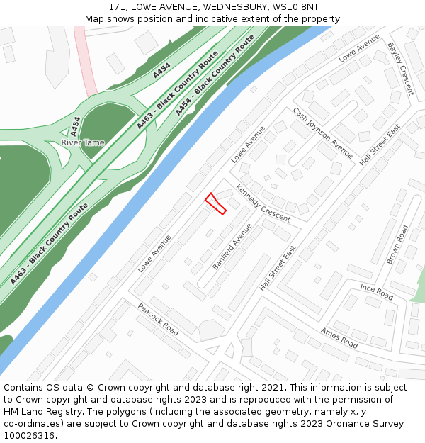 171, LOWE AVENUE, WEDNESBURY, WS10 8NT: Location map and indicative extent of plot