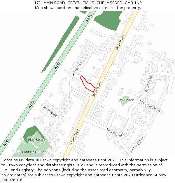 171, MAIN ROAD, GREAT LEIGHS, CHELMSFORD, CM3 1NP: Location map and indicative extent of plot