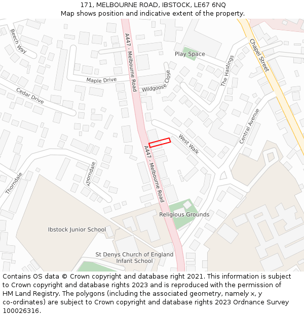 171, MELBOURNE ROAD, IBSTOCK, LE67 6NQ: Location map and indicative extent of plot