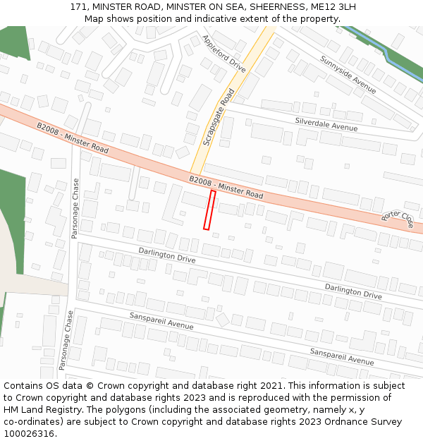 171, MINSTER ROAD, MINSTER ON SEA, SHEERNESS, ME12 3LH: Location map and indicative extent of plot