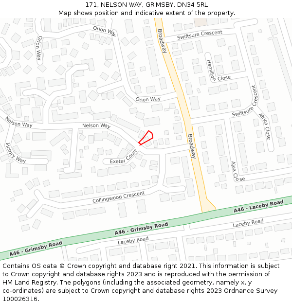 171, NELSON WAY, GRIMSBY, DN34 5RL: Location map and indicative extent of plot