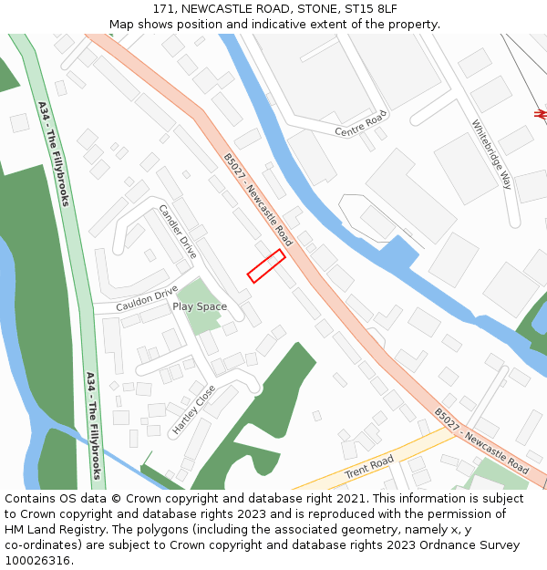 171, NEWCASTLE ROAD, STONE, ST15 8LF: Location map and indicative extent of plot