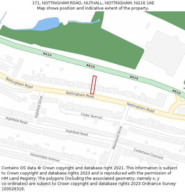 171, NOTTINGHAM ROAD, NUTHALL, NOTTINGHAM, NG16 1AE: Location map and indicative extent of plot
