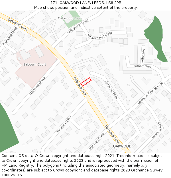 171, OAKWOOD LANE, LEEDS, LS8 2PB: Location map and indicative extent of plot